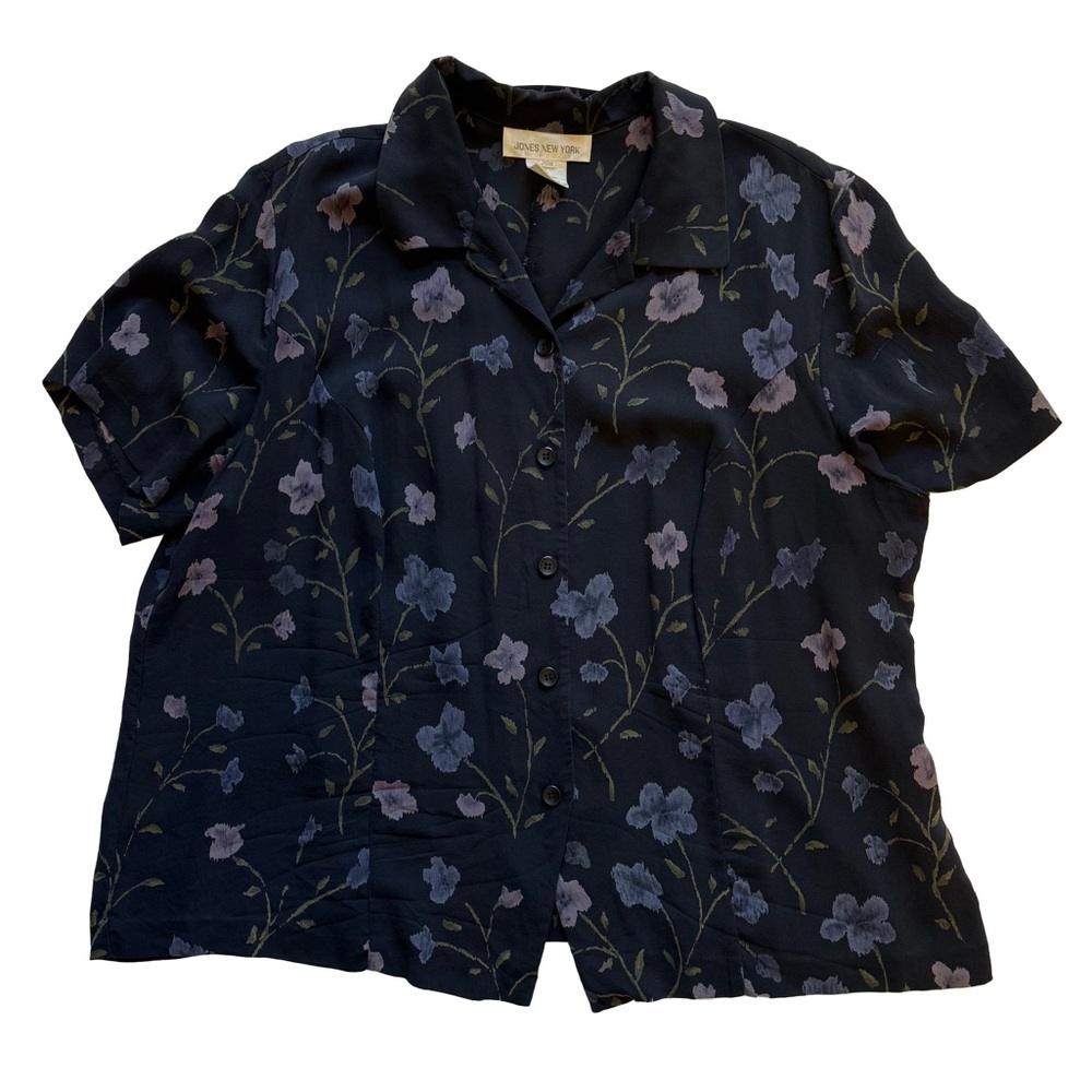 VINTAGE Floral Button-Up Shirt 100% Silk